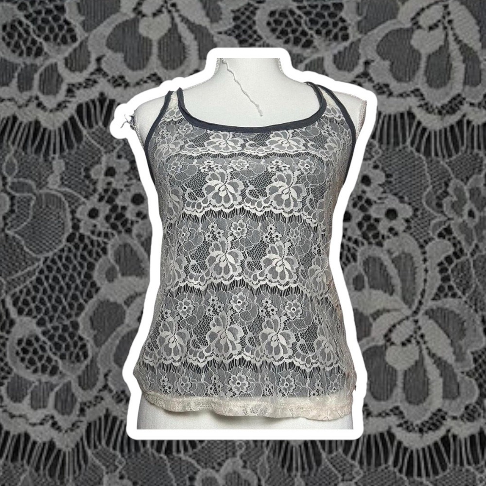 Y2K‎ Abercrombie Fitch Lace Overlay Tank Top Womens XS Grey White Camisole